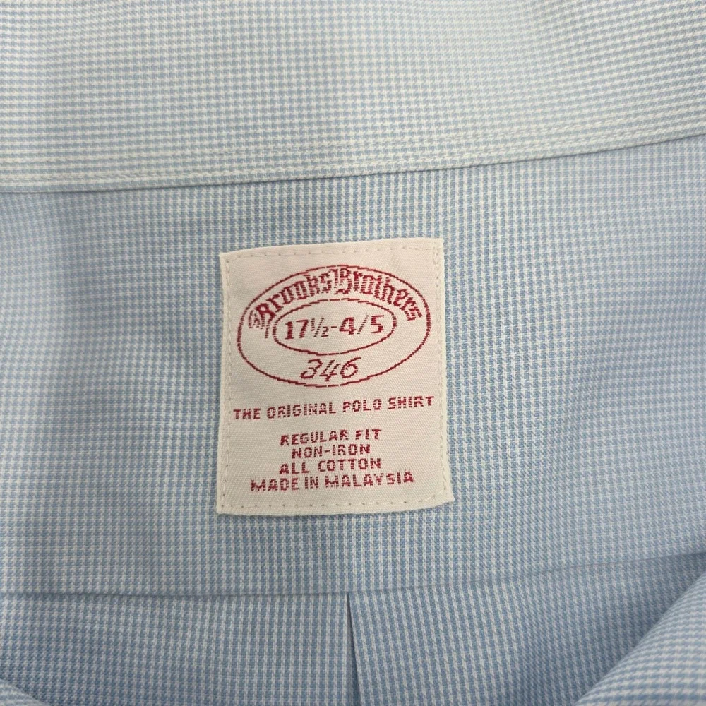 Brooks‎ Brothers 346 Mens 17.5 34/35 Blue Micro Check Non-Iron Button Down Shirt